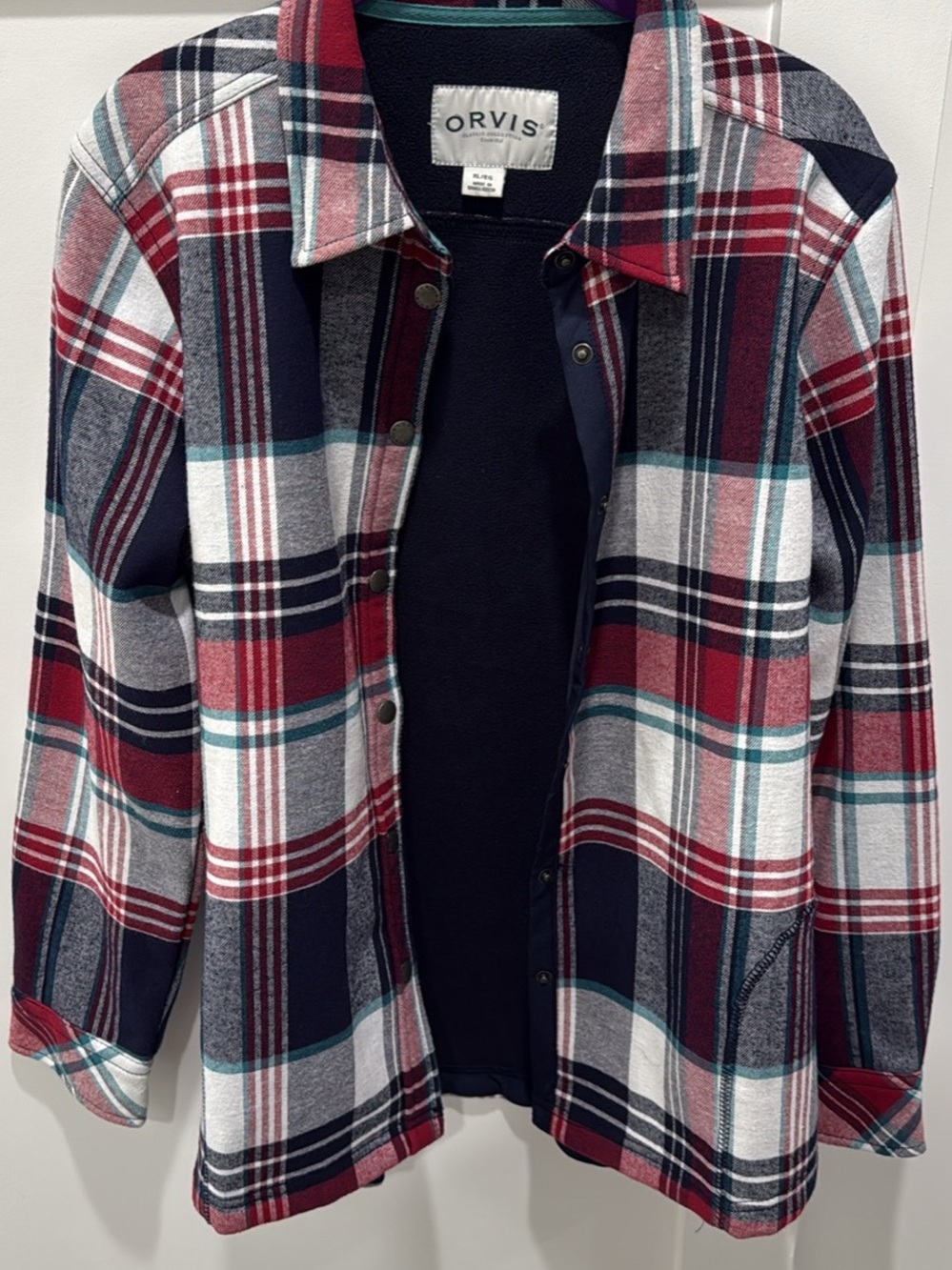 Orvis Plaid Snap-Front Shirt Jacket in Burgundy, Navy & Gray  womens XL